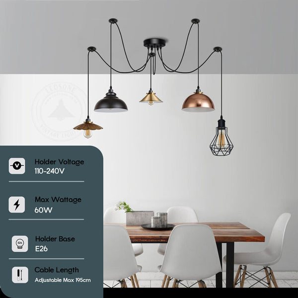 5 way Spider hanging Pendant Light Vintage industrial style ~1090