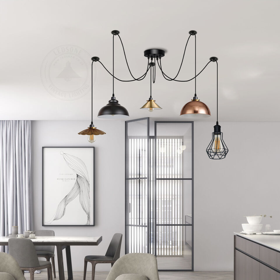 5 way Spider hanging Pendant Light Vintage industrial style ~1090