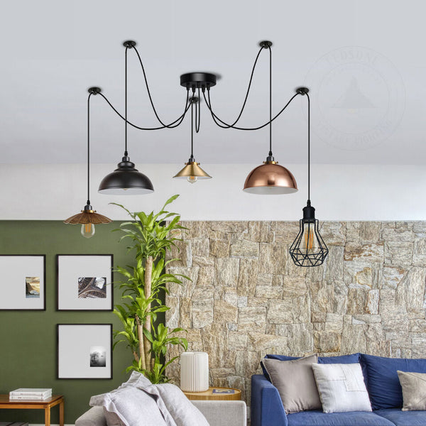 5 way Spider hanging Pendant Light Vintage industrial style ~1090