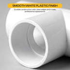  smooth white plastic PVC tee pipe fitting with clean, chamfered edges
