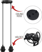 Black 2 Light E27 Industrial Pendant Light Interior Lighting ~1212