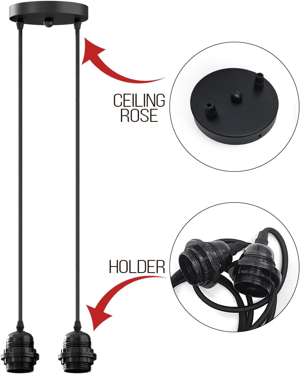 Black 2 Light E27 Industrial Pendant Light Interior Lighting ~1212