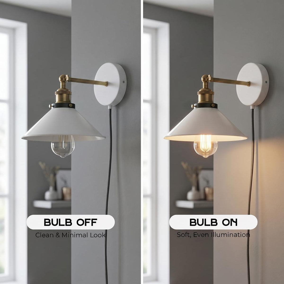 2 Pack Industrial Plug-In E27 Wall Light with Dimmer Switch – 2m Cord ~1205