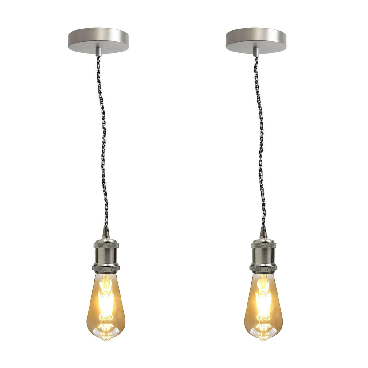 Vintage Brass E27 Pendant Light Fitting – 195cm Twisted Fabric Cable ~1226