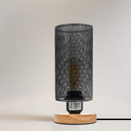 Vintage E27 Table Lamp with Barrel Cage & Wooden Stand