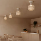 Modern Semi Flush Ceiling Light Chrome Fitting Textured Frosted Glass Shade ~1201