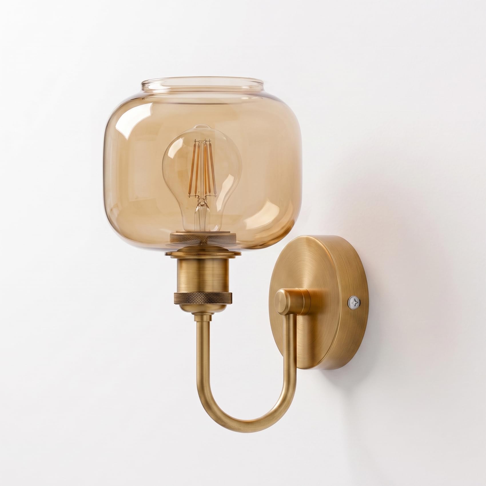Arm Fitting Amber Glass Vintage Wall Sconce Light E27 ~1191
