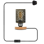 Vintage E27 Table Lamp with Barrel Cage & Wooden Stand