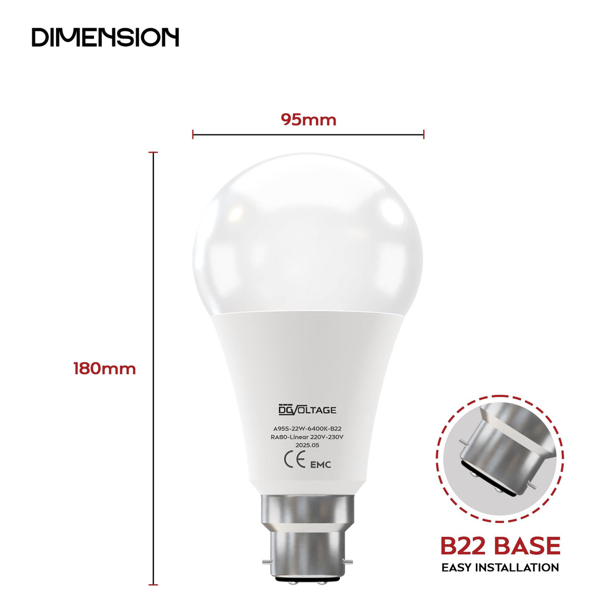 b22 light bulb Dimension