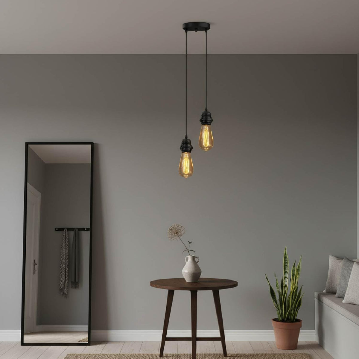 Black 2 Light E27 Industrial Pendant Light Interior Lighting ~1212