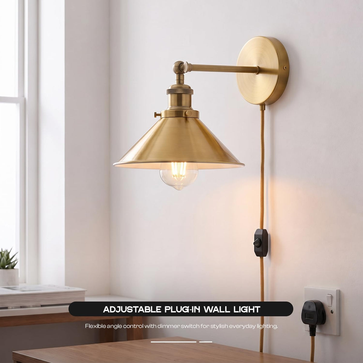 2 Pack Industrial Plug-In E27 Wall Light with Dimmer Switch – 2m Cord ~1205