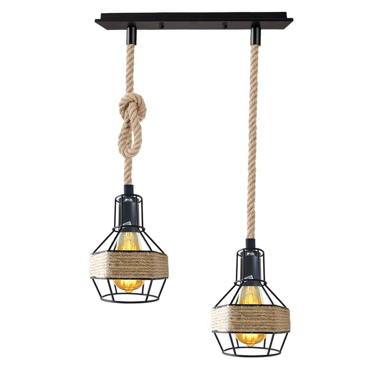 Retro Hemp Rope Ceiling Pendant Light Ceiling Rose With Adjustable ~1214