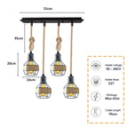 Retro Hemp Rope Ceiling Pendant Light Ceiling Rose With Adjustable ~1214