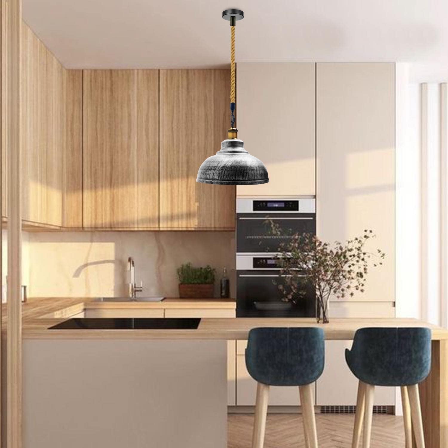 Vintage Hemp Rope Pendant Light | Industrial Metal Hanging Lamp ~1033