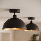 industrial dome ceiling light black inner gold