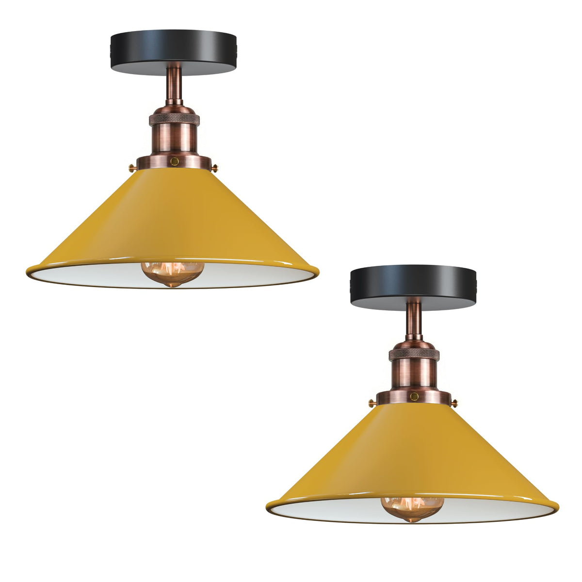 Modern Flush Mount E27 Flush Ceiling Light – Metal Cone Shade ~1218