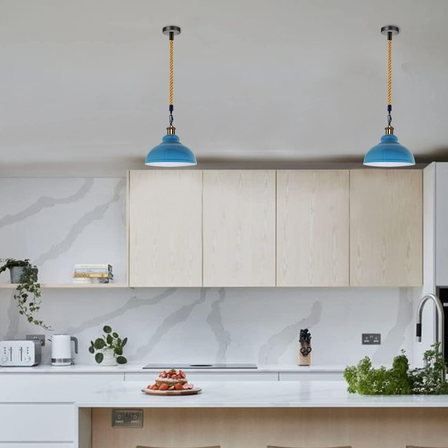 Vintage Hemp Rope Pendant Light | Industrial Metal Hanging Lamp ~1033