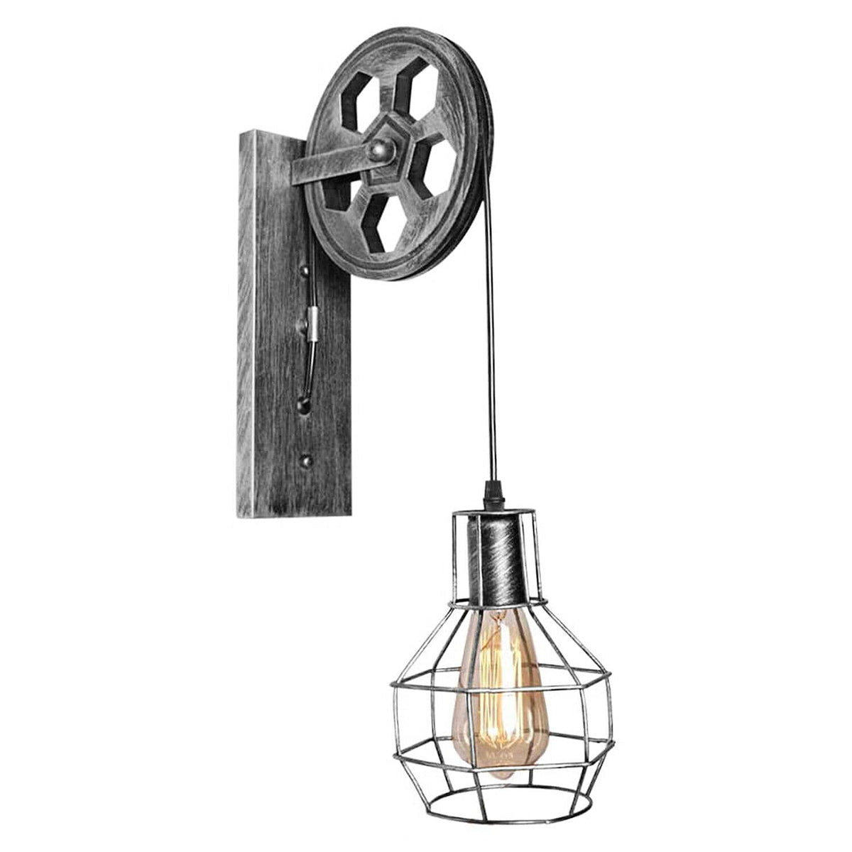 Industrial E27 wall light brushed copper metal cage