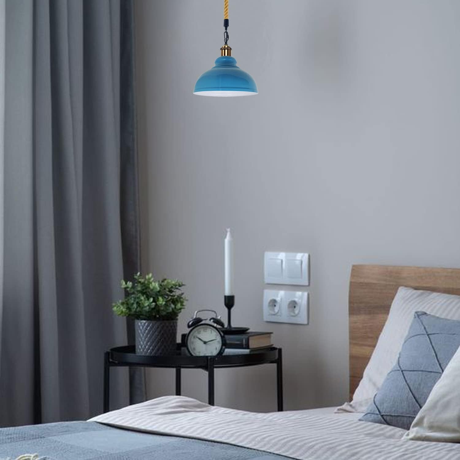 Vintage Hemp Rope Pendant Light | Industrial Metal Hanging Lamp ~1033