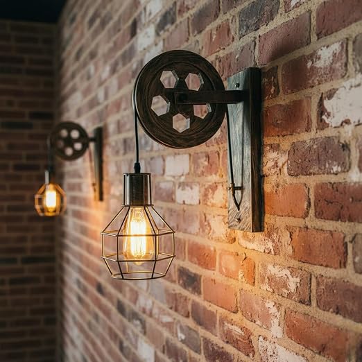 Brushed copper E27 wall light with nest cage shade