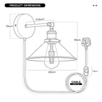 2 Pack Industrial Plug-In E27 Wall Light with Dimmer Switch – 2m Cord ~1205