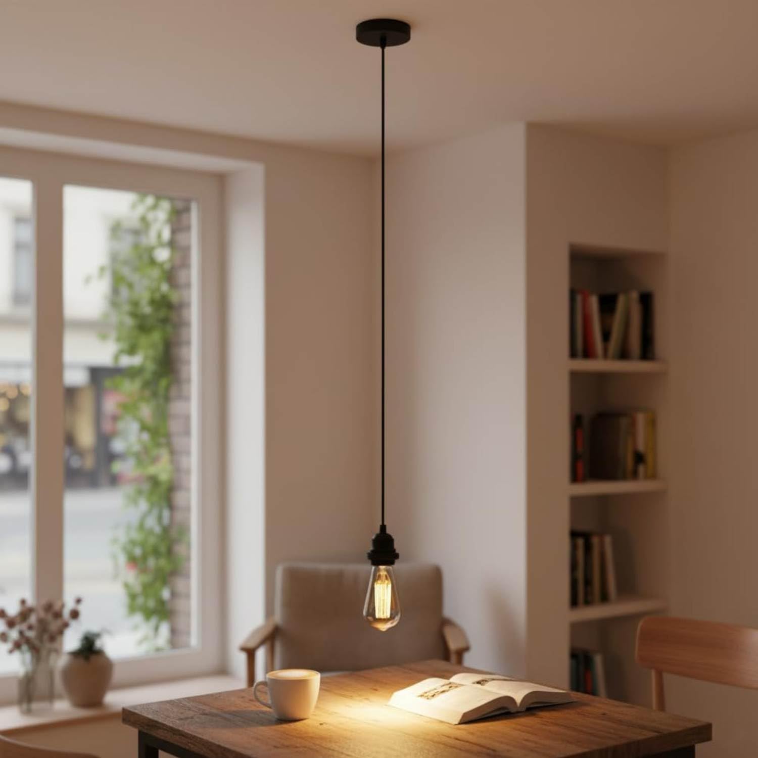 Black Minimalist Pendant Light Cord Set 2 Pack - E27 Adjustable Hanging Cable Pair ~1187