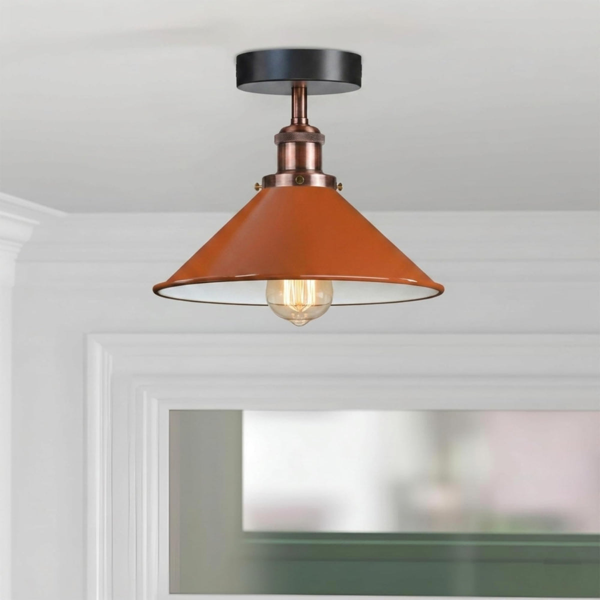 Modern Flush Mount E27 Flush Ceiling Light – Metal Cone Shade ~1218
