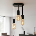 3 Light E27 Semi Flush Ceiling Light – Black Metal ~1224