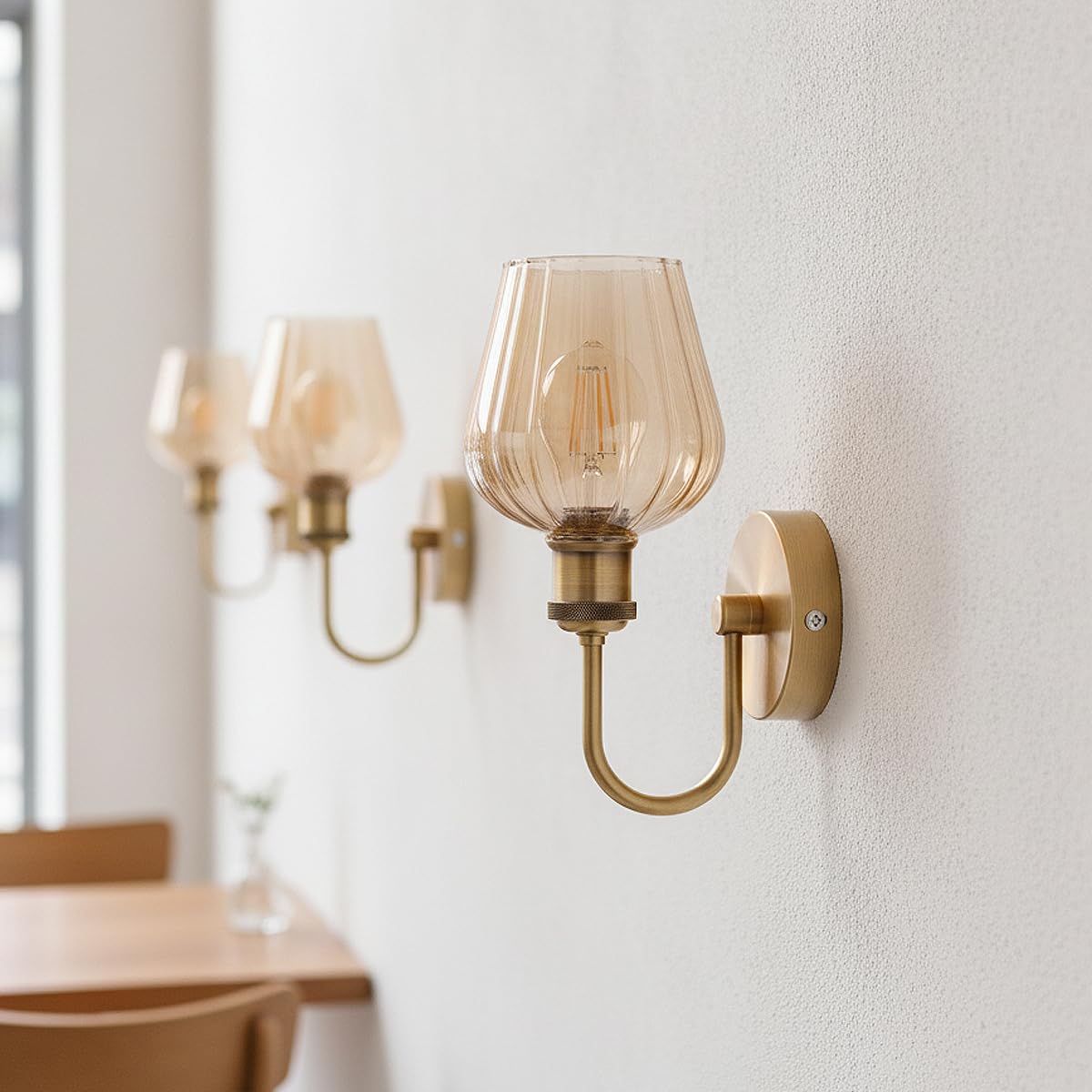 Arm Fitting Amber Glass Vintage Wall Sconce Light E27 ~1191