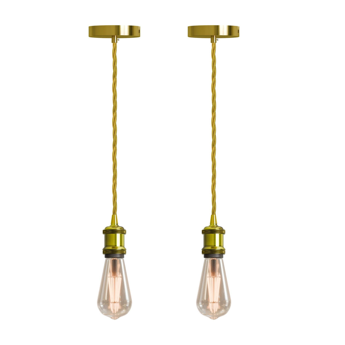 Vintage Brass E27 Pendant Light Fitting – 195cm Twisted Fabric Cable ~1226