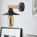 Modern Vintage Wood Arm Wall Sconce – Black Metal E27 ~1075