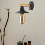 Modern Vintage Wood Arm Wall Sconce – Black Metal E27 ~1075