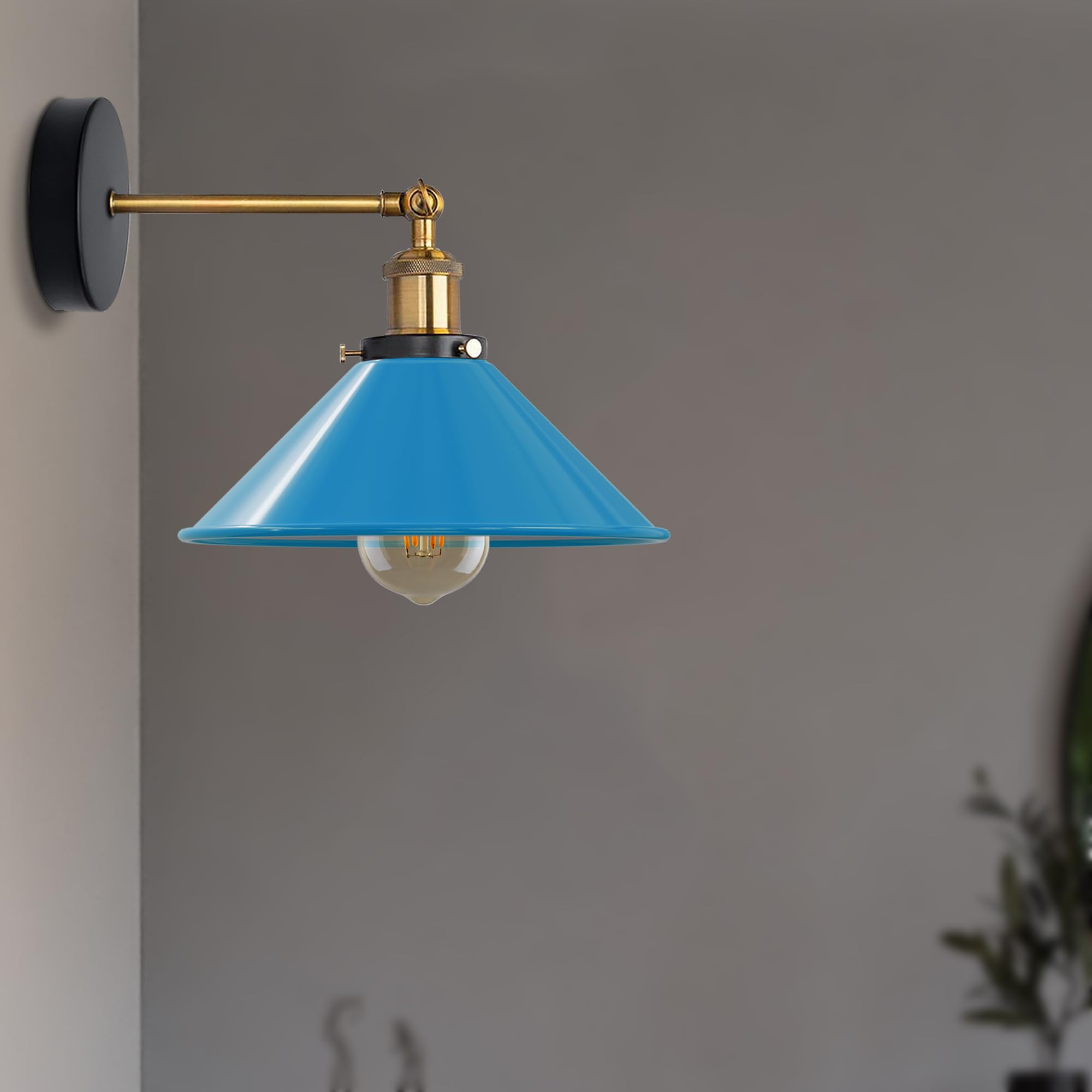 Industrial Metal Wall Sconce – Vintage Cone Shade E27 Fixture ~1070