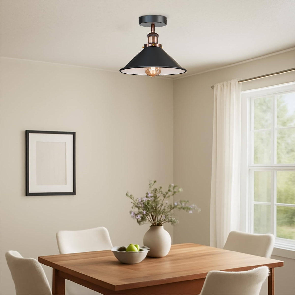 Modern Flush Mount E27 Flush Ceiling Light – Metal Cone Shade ~1218