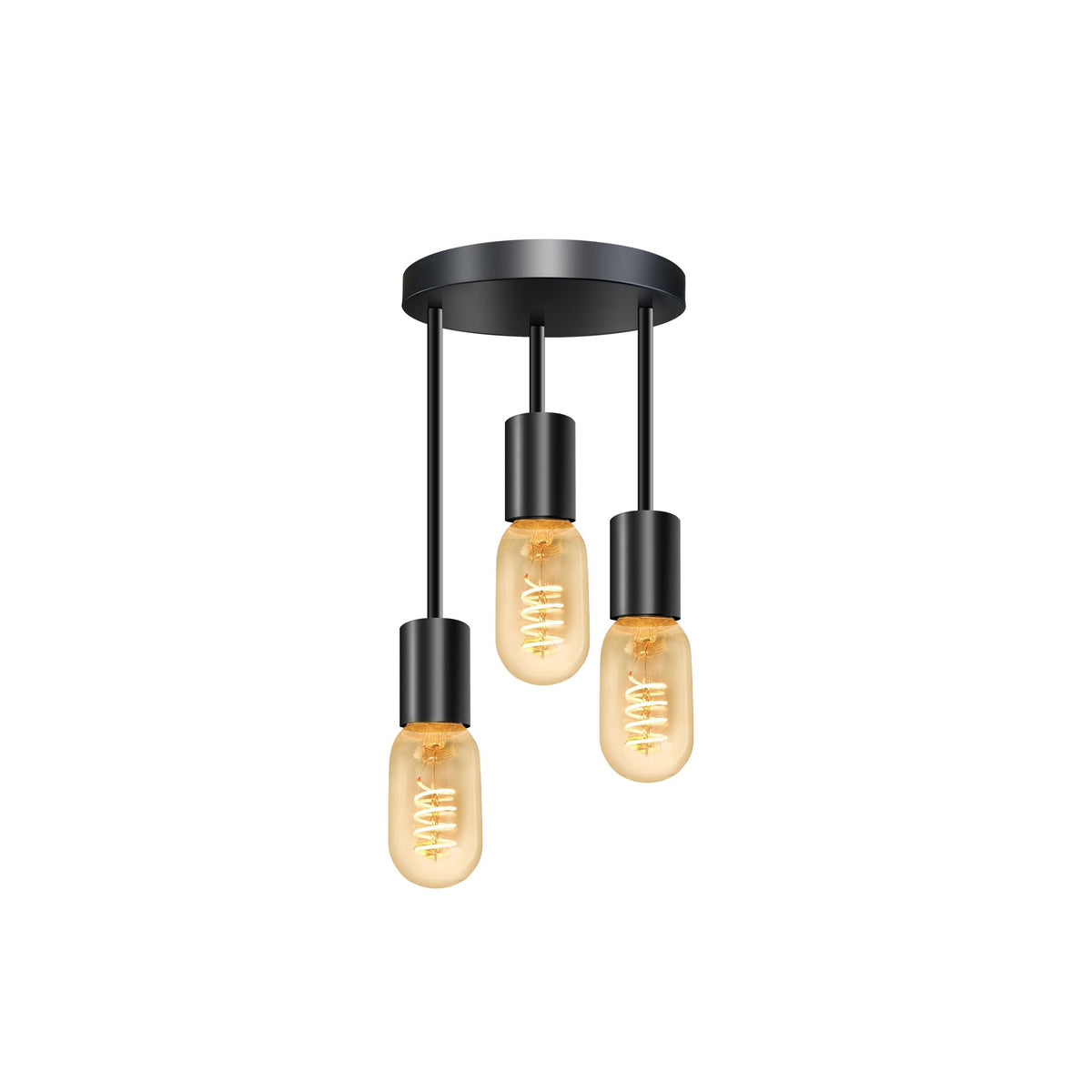 3 Light E27 Semi Flush Ceiling Light – Black Metal ~1224