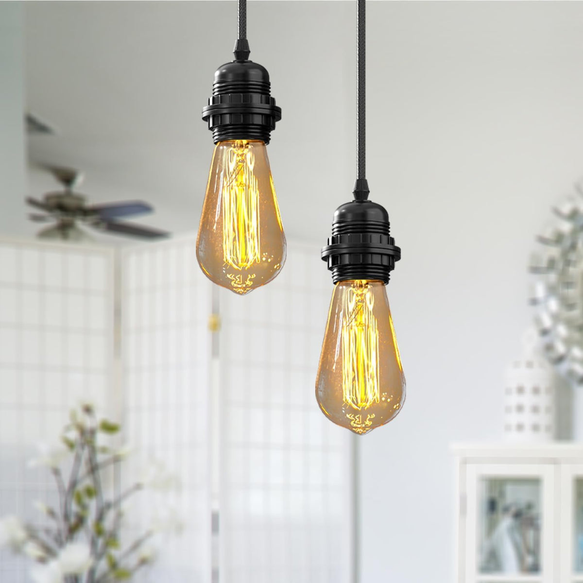 Black 2 Light E27 Industrial Pendant Light Interior Lighting ~1212