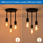 3 Light E27 Semi Flush Ceiling Light – Black Metal ~1224