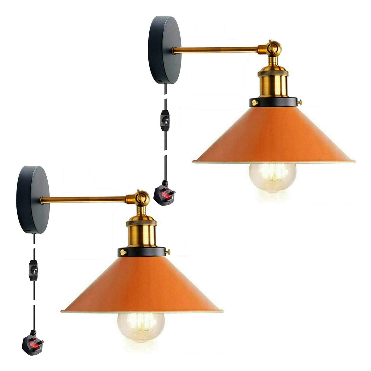 2 Pack Industrial Plug-In E27 Wall Light with Dimmer Switch – 2m Cord ~1205