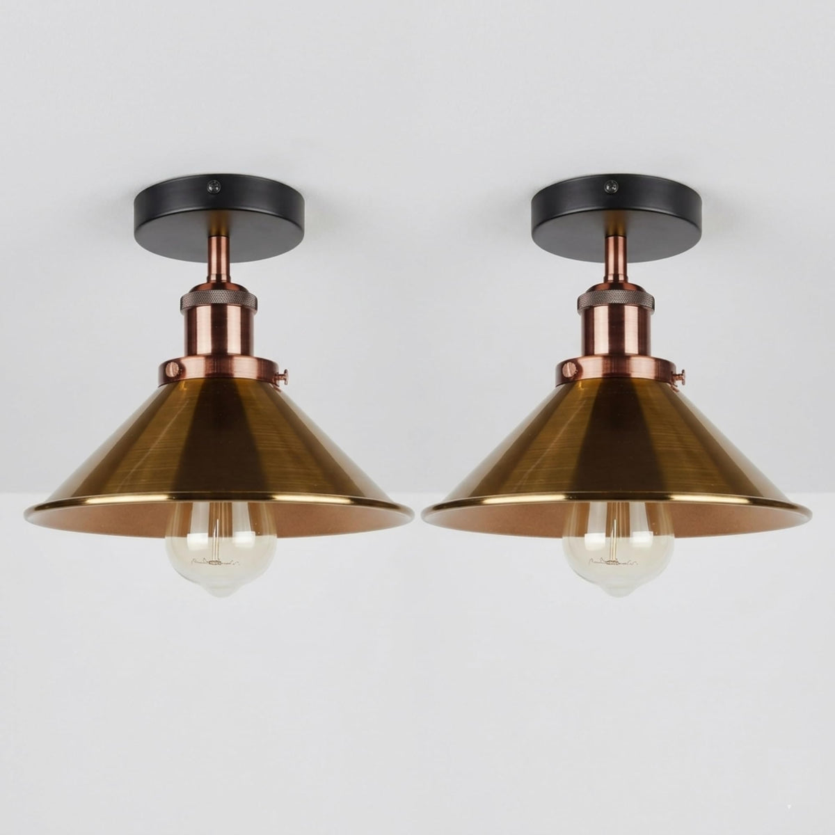 Modern Flush Mount E27 Flush Ceiling Light – Metal Cone Shade ~1218