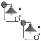 2 Pack Industrial Plug-In E27 Wall Light with Dimmer Switch – 2m Cord ~1205