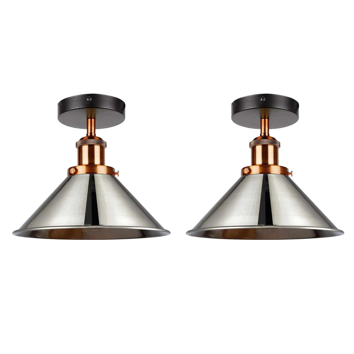 Modern Flush Mount E27 Flush Ceiling Light – Metal Cone Shade ~1218