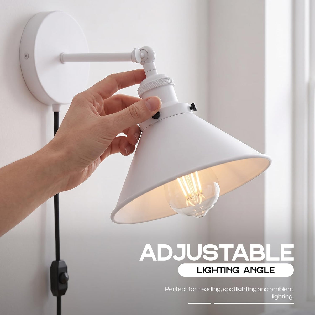 2 Pack Industrial Plug-In E27 Wall Light with Dimmer Switch – 2m Cord ~1205