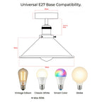 Modern Flush Mount E27 Flush Ceiling Light – Metal Cone Shade ~1218