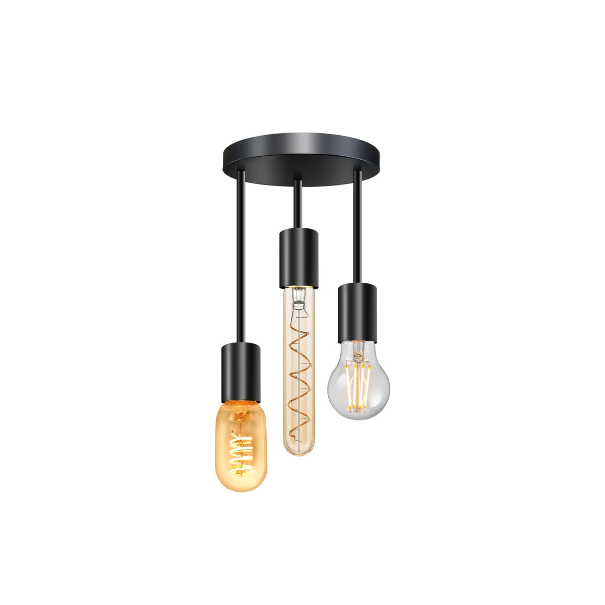 3 Light E27 Semi Flush Ceiling Light – Black Metal ~1224