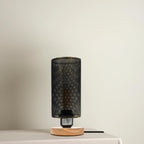 Vintage E27 Table Lamp with Barrel Cage & Wooden Stand