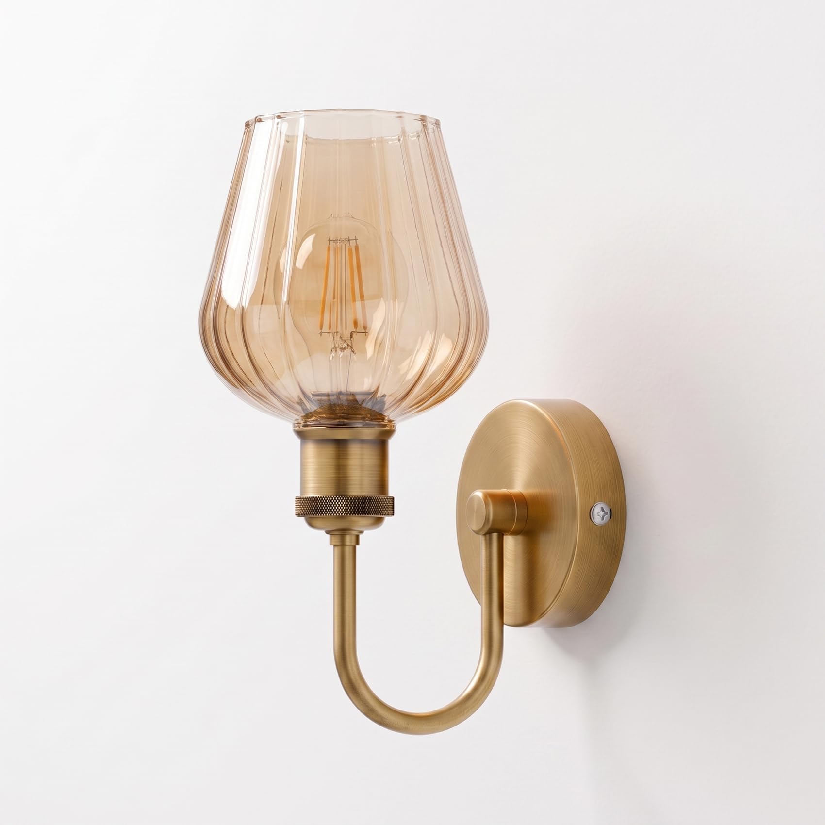 Arm Fitting Amber Glass Vintage Wall Sconce Light E27 ~1191