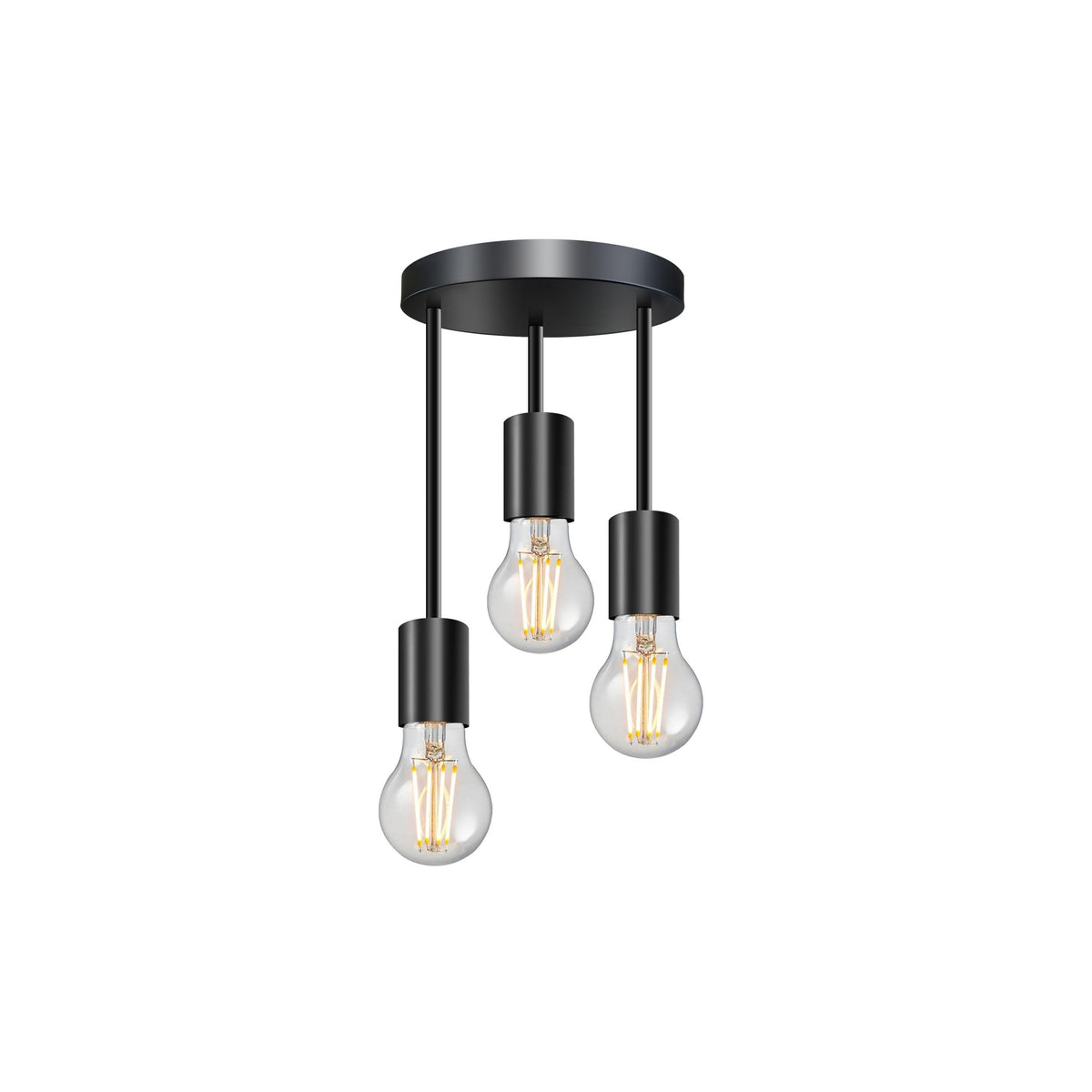 3 Light E27 Semi Flush Ceiling Light – Black Metal ~1224