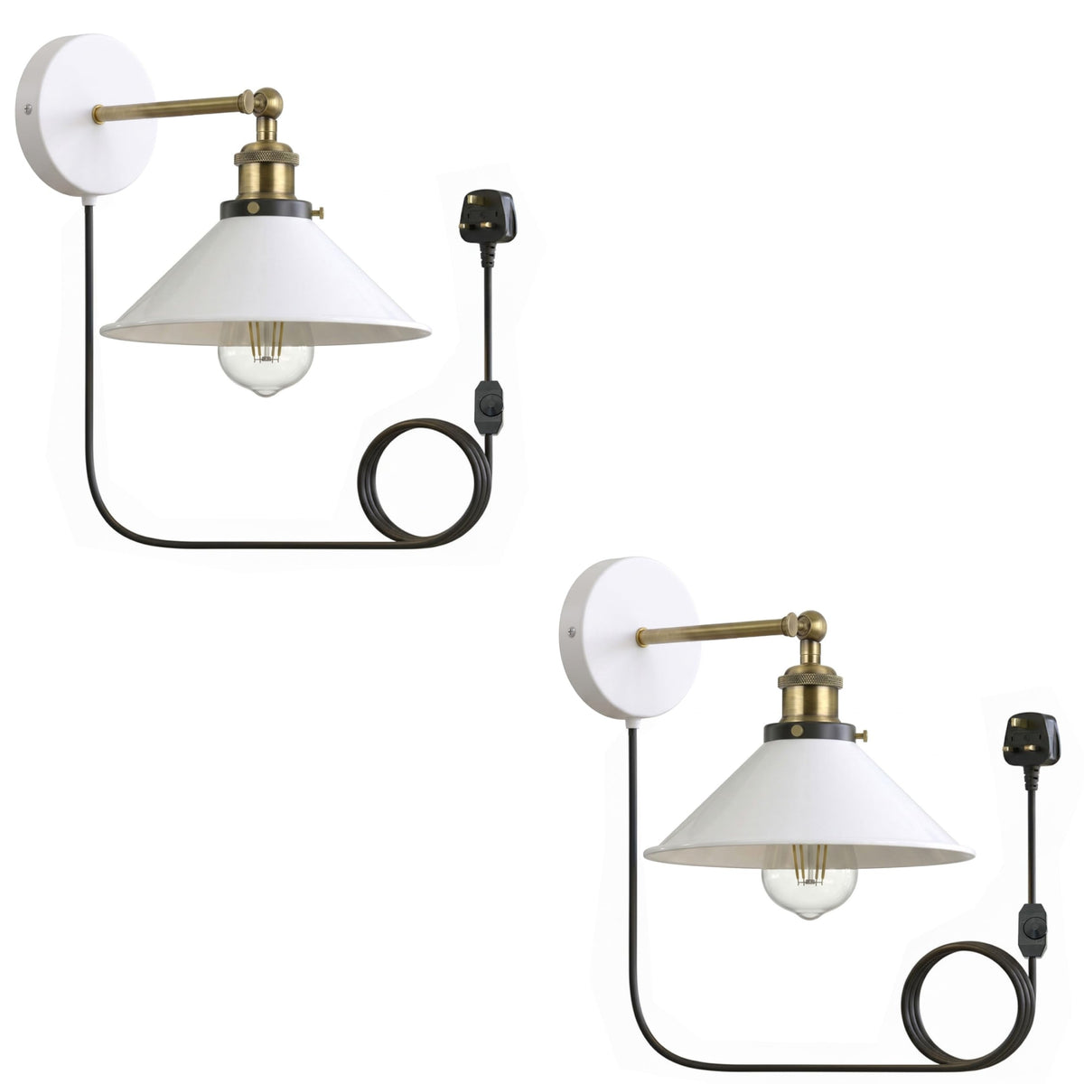 2 Pack Industrial Plug-In E27 Wall Light with Dimmer Switch – 2m Cord ~1205