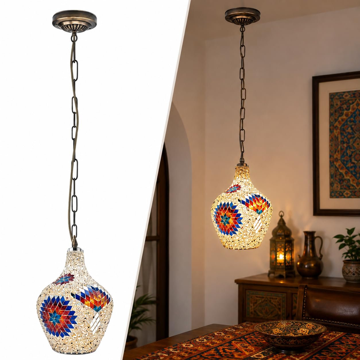 Turkish Moroccan Mosaic Pendant Light Fixture ~1192