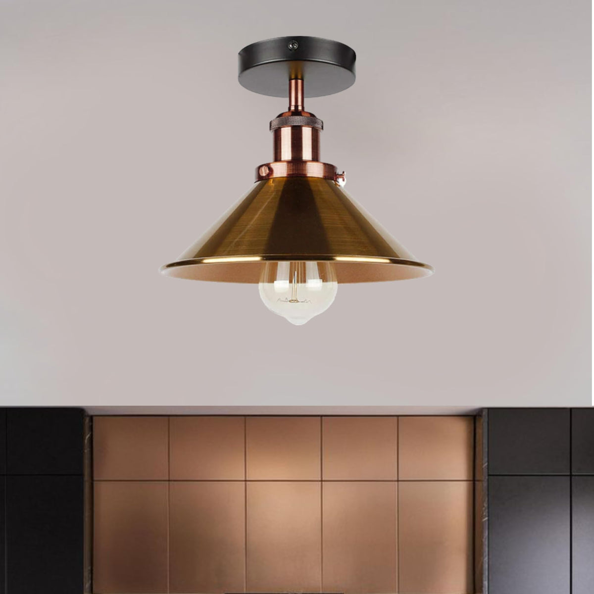 Modern Flush Mount E27 Flush Ceiling Light – Metal Cone Shade ~1218